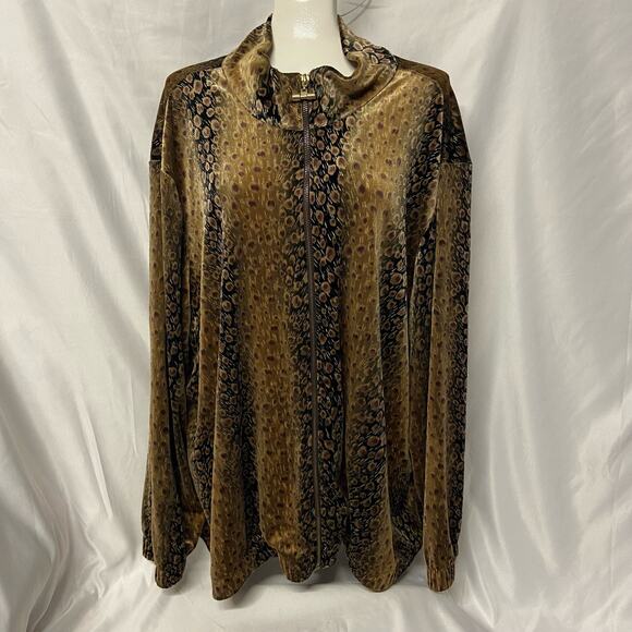 Silver Threads Jacket 1X Zip Up Animal Print Metallic Threads Metal Zipper - Picture 1 of 8